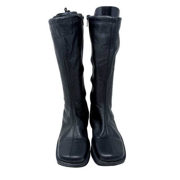 Vintage Y2K Nine West Black Leather Square Toe Platform Boots Women's Size 8 - Picture 2 of 9